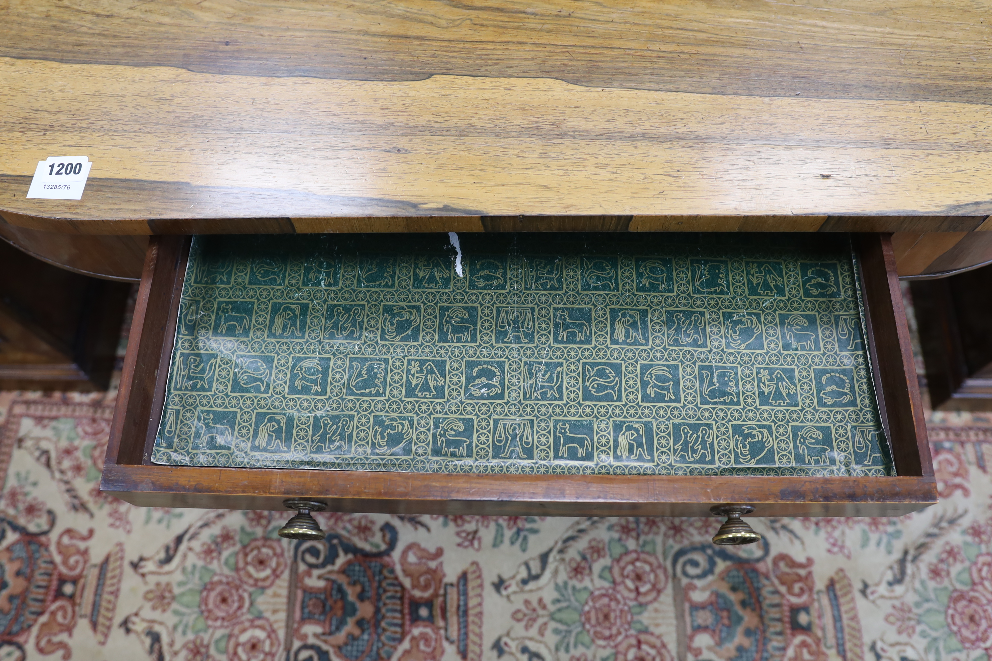 An early Victorian rosewood centre table, fitted with a single drawer, width 117cm, depth 58cm, height 68cm